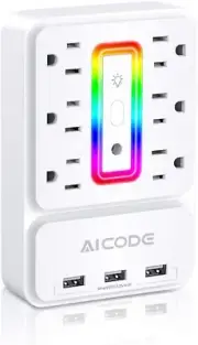 Multi Plug Extender 6 Outlet Surge Protector 3 USB Electrical Outlet 6 RGB Light