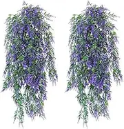 JLHOUSE AUA7002-1 2pcs Hanging Plants Artificial Lavender UV Resistant Plants Fake Hanging Vines Hanging Flower Plastic Greenery Plants Home Garden Wedding Party Indoor Outdoors Decorations-Purple