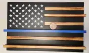 Thin Blue Line American Flag Display Case Coin Holder + Handmade Copper Coin