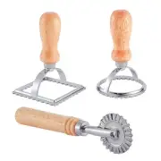 3Pcs Ravioli Cutter with Roller Wheel Set Cookies Stamp Cutter Dough Pasta Maker