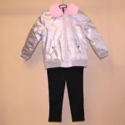 Buffalo David Bitton Girls 3-pc Set Silver Jacket/Shirt/Pants Size 5 Black/Pink