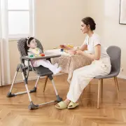 Costway Portable Adjustable Highchair with Footrest and Detachable Tray-Grey