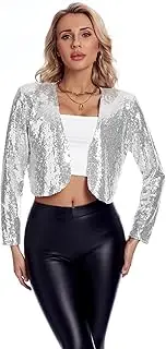 [THANKPEARL] Women's Sequin Shrug Jacket Long Sleeve Open Front Glitter Blazer Bolero Wedding Party Sparkly Cropped Cardigan