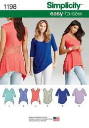Simplicity 1198 Size A XXS-XXL Misses' Knit Tops Sewing Pattern UNCUT