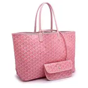 Women's Pu Leather Tote Bag Portable Large Capacity Shoulder Bag Beach Pocket Pink