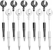 10 Pcs Beadable Pens Black Ink Badge Reel Pen Retractable Ballpoint Pull Clip for DIY Making, Office Worker, Waitress, Writing Supplies, Black & White