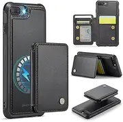 ELEPIK for iPhone 7 Plus/8 Plus Case, Removable Magnetic Wallet Case with Card Holder, Kickstand, [Compatible with MagSafe] [RFID Blocking] Durable PU Leather Phone Case with Wireless Charging, Black