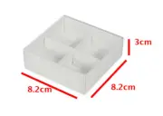 200 WHITE CHOCOLATE BOX 8x8x3 CLEAR SLIDE LID 4 Bay mini cookie small favor gift