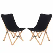 Costway Bamboo Butterfly Chairs Set of 2 Canvas Chair Picnic Camping Black