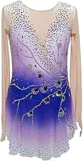 [Zagitova] Ice Figure Skating Dress for Girls Gradient Women Long Sleeve Competition Dance Outfits with Shiny Rhinestone