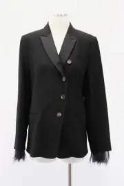 NWT$4695 Brunello Cucinelli Detachable Ostrich Feather Sleeve Tux Jacket44L A181