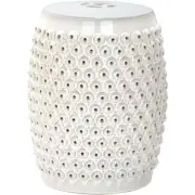 SAFAVIEH Garden Stool/Side Table 14"x17.8" Glazed Ceramic Barrel Shape Cream