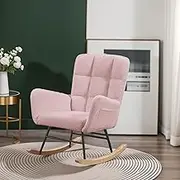 oaaktu Rocking Chair for Nursery, Upholstered Glider with High Backrest, Nursery Rocker Comfortable Stylish Accent Armchair for Living Rooms Bedrooms Offices (Pink Teddy)
