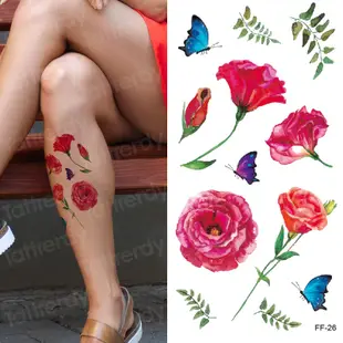 臨時防水紋身性感女性紋身親吻設計花卉指甲花胸花手鍊紋身素描紋身貼紙派對