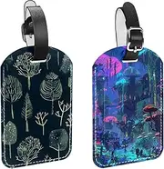 [CWAGFEQZ] 2-Pc Luggage Tags for Suitcases,Travel Tags for Luggage,Fantasy Forest House Mushroom