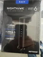 NETGEAR AX1800 WI FI 6 Router 4 Stream 1.8 Gbps Cover 1500 Sq-1.5X Faster RAX9.