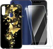 Golden Butterfly Pattern Case Compatible with Tecno Camon 11 + [2 Pack] Screen Protector Tempered Glass, Shockproof Case Cover for Tecno Camon 11 Pro (6.2 inch)