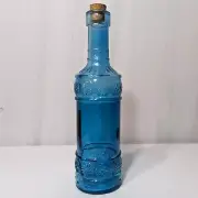 Holiday Xmas Glass Decorating Bottle Blue Presses Vase with Cork Stopper