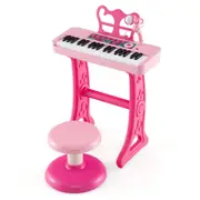 Costway 37 Keys Electronic Piano Keyboard w/Adjustable Microphone Music Stand & Stool Musical Gift Pink