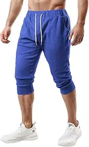 [OHOO] Mens Slim Fit Lightweight Training Yoga Active Sweat Short Pants
