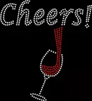 Rhinestone Bling Sparkle Iron On Transfer DIY Cheers Red Wine Glass