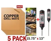 5pc Copper Grill Mats Baking Mats Non Stick BBQ Mat Pad Bake Cooking Sheet Liner
