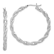 Sterling Silver Rhodium Plated Twisted 3.5X40mm Hoop Earrings