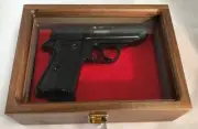 PISTOL GUN PRESENTATION CASE GLASS TOP WOOD BOX FOR WALTHER PPK FIREARM GERMAN