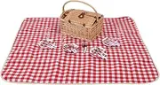 Sherwood Ascot 4 Person Natural Wicker Picnic Basket Set With Glass, Utensils, Plates Outdoor Camping Sandproof Waterproof With Red & White Gingham Rug Blanket - Natural Basket 48x33x20cm Rug 1.3x1.5m