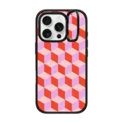 iPhone 16 Pro Impact Ring Stand Case MagSafe Compatible Tumbling Block Red and Pink