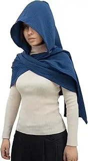 [CosInStyle] Fashion Shawl Scarf Cloak for Men Women | Multifunctional Hooded Hooded Cloak | Medieval Cotton Linen Hood | Vintage Gothic Costume Accessory (Blue), Blue, 0