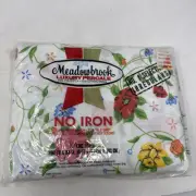 Vintage New Old Stock Meadowbrook Luxury Percale King Fitted Sheet White Floral