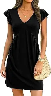 [Generic] Women's Summer Dresses Beach 2025 Casual Deep V Neck Loose Sundress Ruffle Sleeve Mini Dress