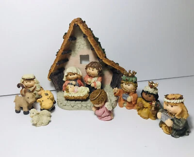 Christmas Mini Nativity Set Resin 12 Pieces New Old Stock