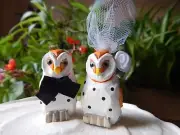 Barn Owl Bird Cake Topper Bride Groom Love Wedding Engagement Wood Statue