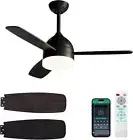 42" Ceiling Fan with Lights, Remote & APP Control, Dimmable, Noiseless, Black
