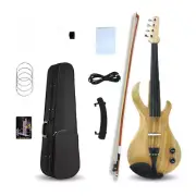 Full Size 4/4 Electric Violin 4Strings Guitar Shaped Complete Package Case & Bow