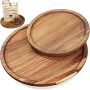 VALICLUD 2 Pcs Round Wooden Trays Decorative Serving Trays for Home Decor Coffee Table Kitchen Counter for Candles Snacks More Rustic Wood Design