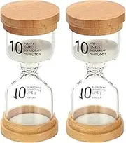 uxcell 10 Minute Sand Timer, 2 Pcs Wooden Sand Watch High Borosilicate Glass Sandglass Sand Clock for Games, Classroom, Kitchen, Office, Home Decoration, White