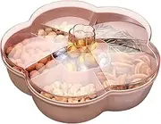 barsku Snack Storage Box Flower Shape Snack Serving Tray Snacks Storage Box With Lid, Food Fruit Storage Box, Dry Fruit Container with 6 Compartments for Nut Candy Dried Fruit (25 x 25x 6.3cm)