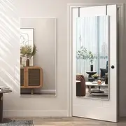 [LVSOMT] 120 x 55 cm Over The Door Full Length Mirror, Wall Mounted Full Body Mirror, Hanging Mirror for Door, Back of Door Mirror for Bedroom Bathroom Living Room, Horizontal/Vertical (White)