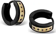 [Katy Craig] Black Star Huggie Hoop Gift Earring for Women - Stainless Steel, Stainless Steel Silver, no stone