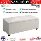 Ottoman Box Large Blanket Storage Linen Fabric Foot Stool Bench Toy Chest Beige