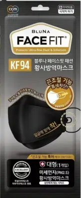 BLUNA Adjustable KF94 Korean Face Mask Made in Korea Respirators Cover BLACK