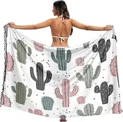 [RPLIFE] Cactus Cute White Bathing Suit Sarongs, Summer Pool Sarong Skirts for Women, Large, Cactus Cute White, Large