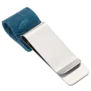 Stainless Steel Clip Carved Leather Notebook Pen Holder Loop Sleeve, Blue