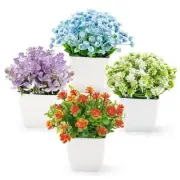 4 Pack Fake Flowers Plants Mini Artificial Greenery Potted Plants 4-colorful