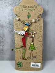 Christmas Pillar Candle Ornament for 2” pillar, silver curly wire with Beads