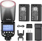 Godox V1 S USA Version Flash for Sony with 2*76Ws 2600mAh Battery Round Head Speedlight 2.4G TTL 480 Full Power Shots 1/8000s HSS 1.5s Recycle Time 10 Level LED Modeling Lamp for Sony ZV-E10,α7711 etc