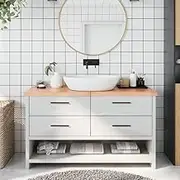 Bathroom Countertop Light Brown 140x60x4 cm Treated Solid Wood Oak - Durable and Versatile Vanity Top, Shelf, Cabinet, or Desk Table